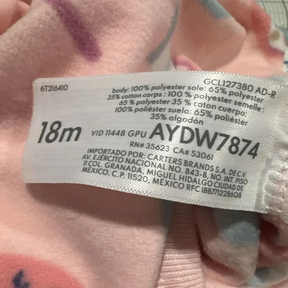 Carters Toddler Girl 1-Piece Cozy Fleece Zip-Up Footie Pajama Pink 18m Break